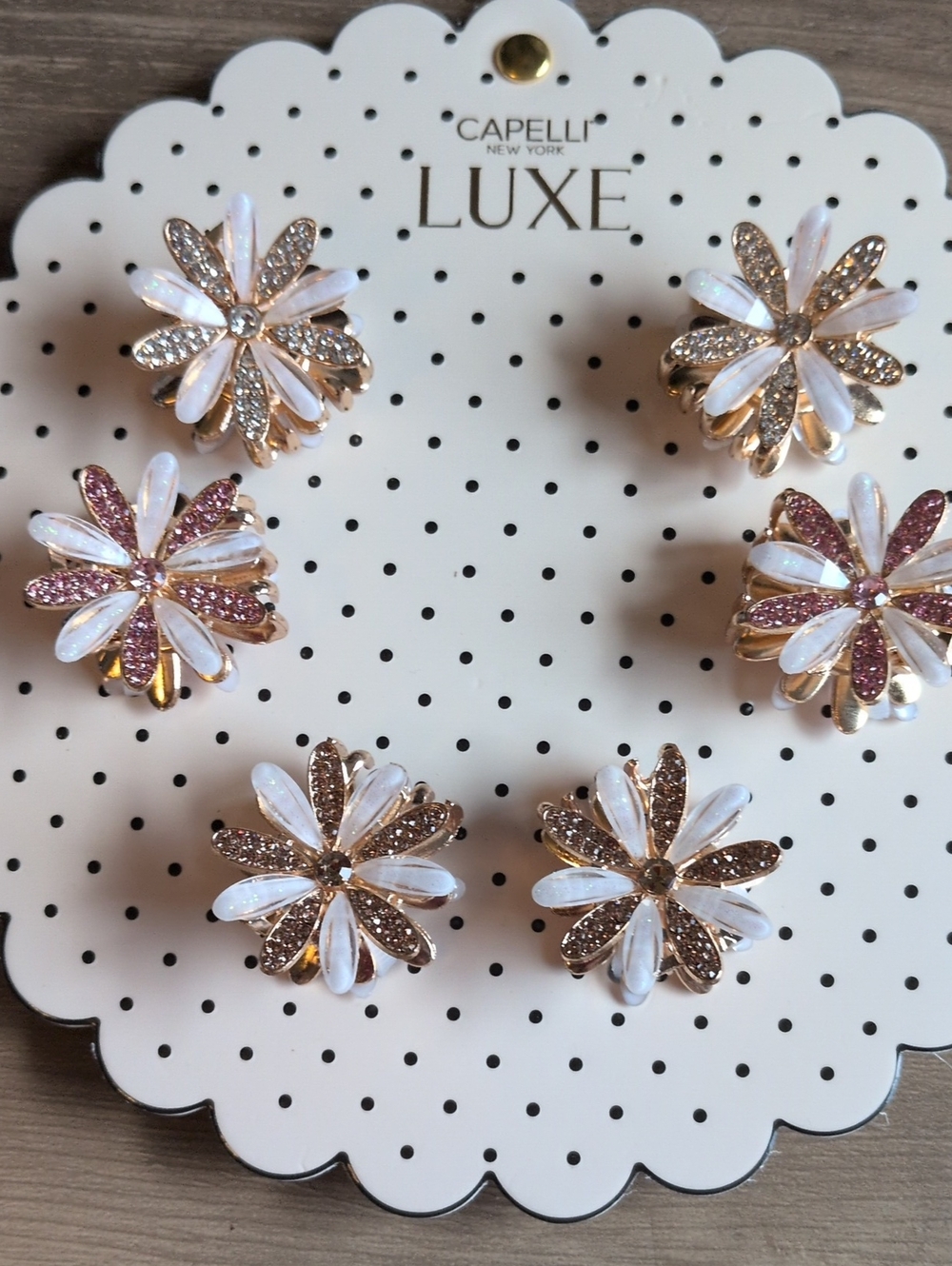 Capelli of New York Gold-Tone Floral Hair Clips  in White and Pink Beautiful New